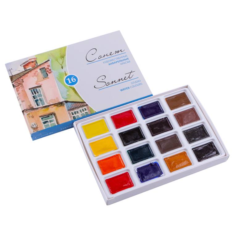 Акварель «сонет»: художественные акварельные краски на 12, 16 и 24 цвета, отзывы