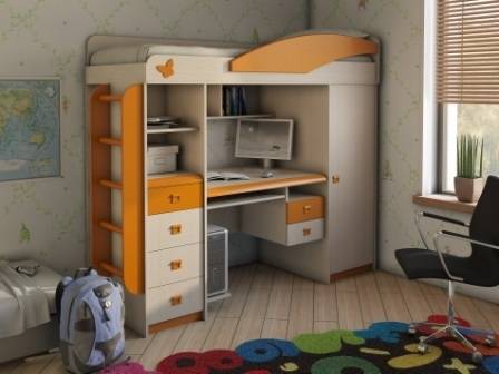 Детская кровать-чердак с рабочей зоной (83 фото): двухъярусная модель со столом и шкафом, стенка для детей