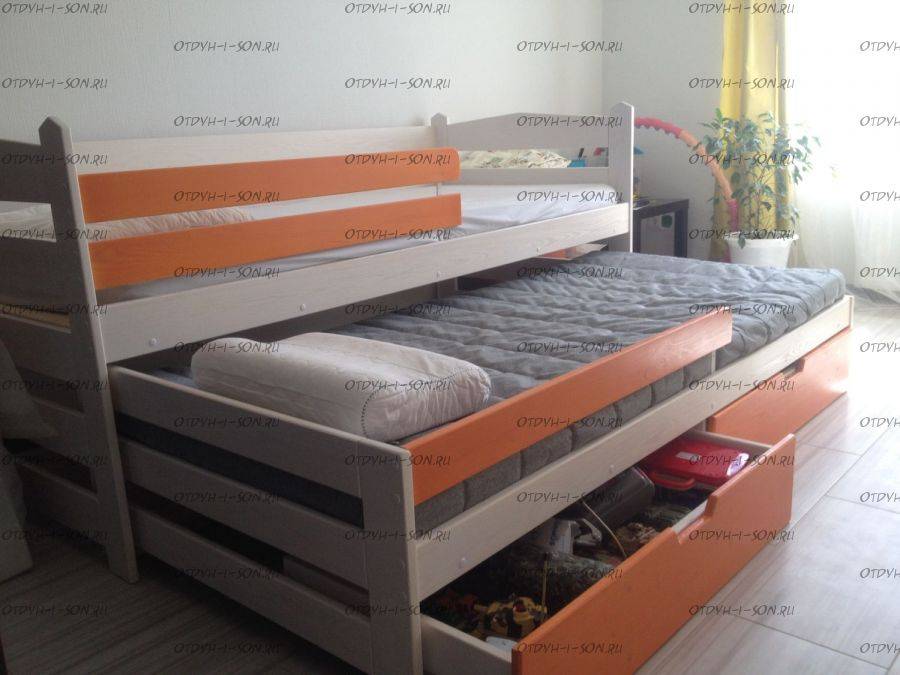 Выдвижная кровать для двоих детей (104 фото): детская раздвижная, выкатная двухъярусная и с подиумом кроватка