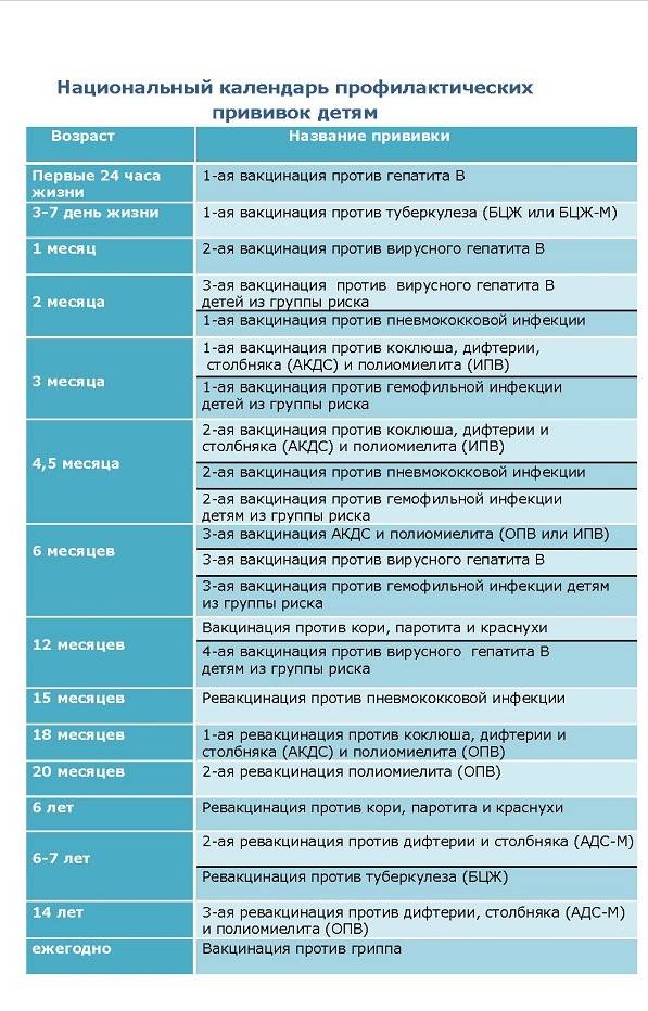 Календарь прививок 2021 для детей и взрослых (таблица)