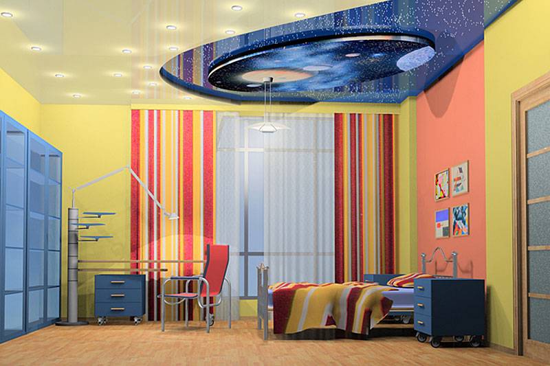 Потолок в детской комнате для мальчика (28 фото): оформление потолка для подростка
