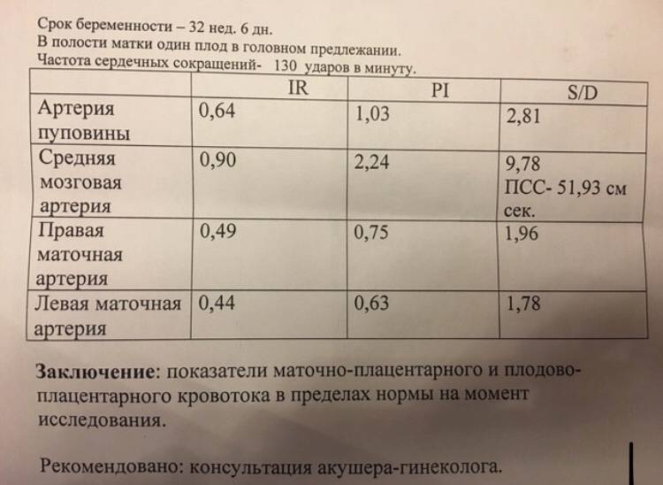 Оценка кровотока в системе мать-плацента-плод