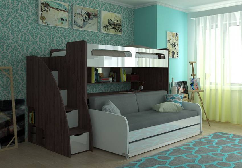 Двухъярусная кровать с диваном внизу — стильность и практичность (90+ фото)