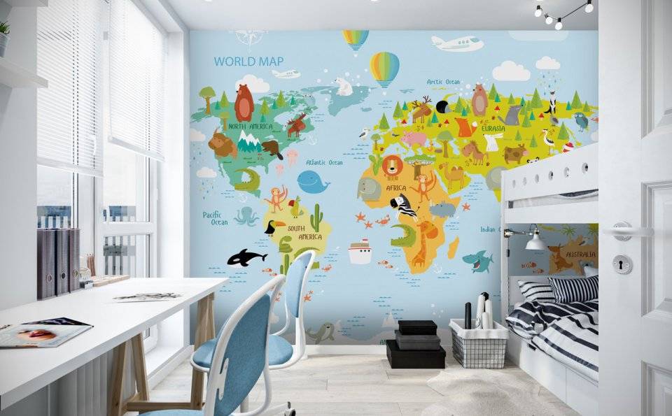 Фотообои «карта мира» для детей