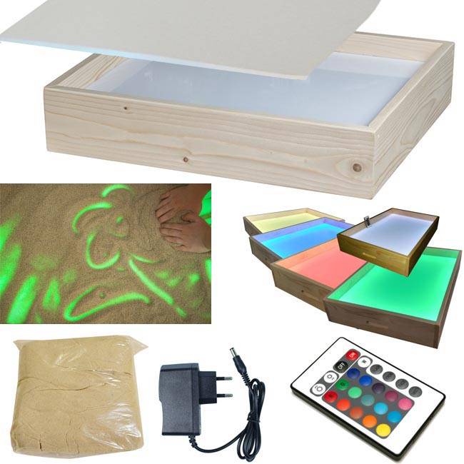 Световые песочницы: столы для рисования песком с подсветкой, светящиеся интерактивные песочницы 7 в 1 с крышкой и другие детские модели