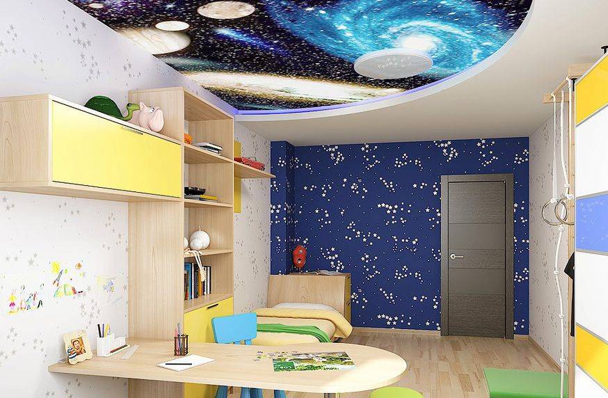 Потолок в детскую комнату для мальчика (47 фото): покраска потолка в спальне подростка