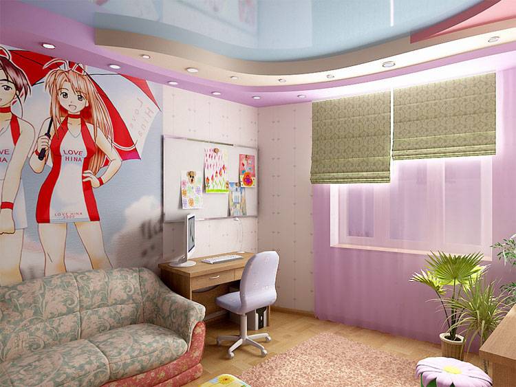 Советы по выбору потолка в детскую комнату: виды, цвет, дизайн и рисунки, фигурные формы, освещение