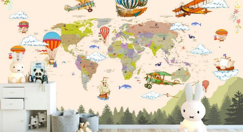 Фотообои "Карта мира" для детей на стену
