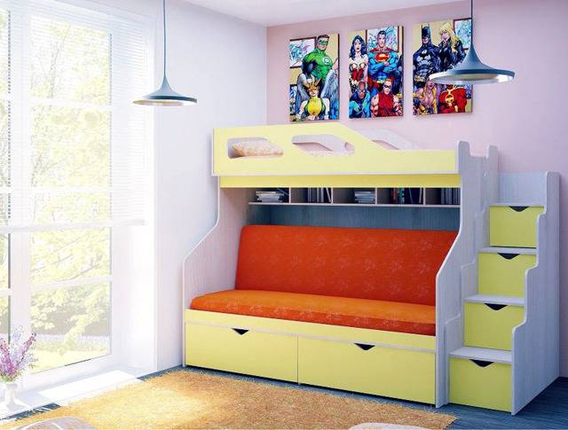 Детские двухъярусные кровати с диваном (42 фото): двухэтажные модели с диваном внизу