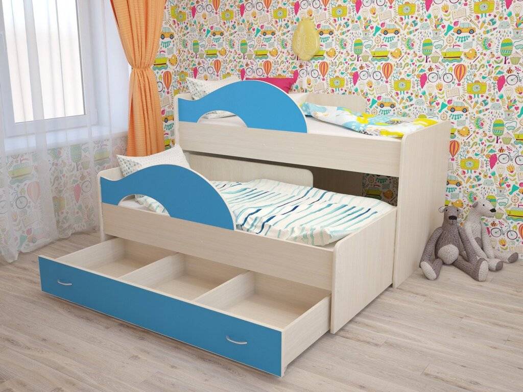 Выдвижная кровать для двоих детей, разновидности, размещение, дизайн