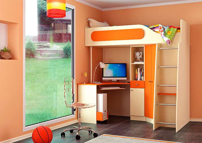 Уголок школьника со шкафом для одежды (32 фото): детская мебель-трансформер с откидным письменным столом и книжной полкой для учебников и книг